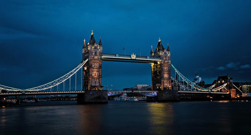 Tower Bridge in London at dusk