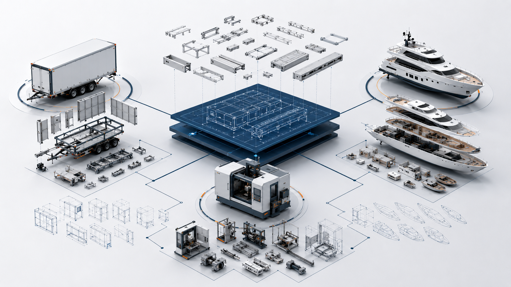 Master models as configurable CAD templates for trailers, machines and yachts